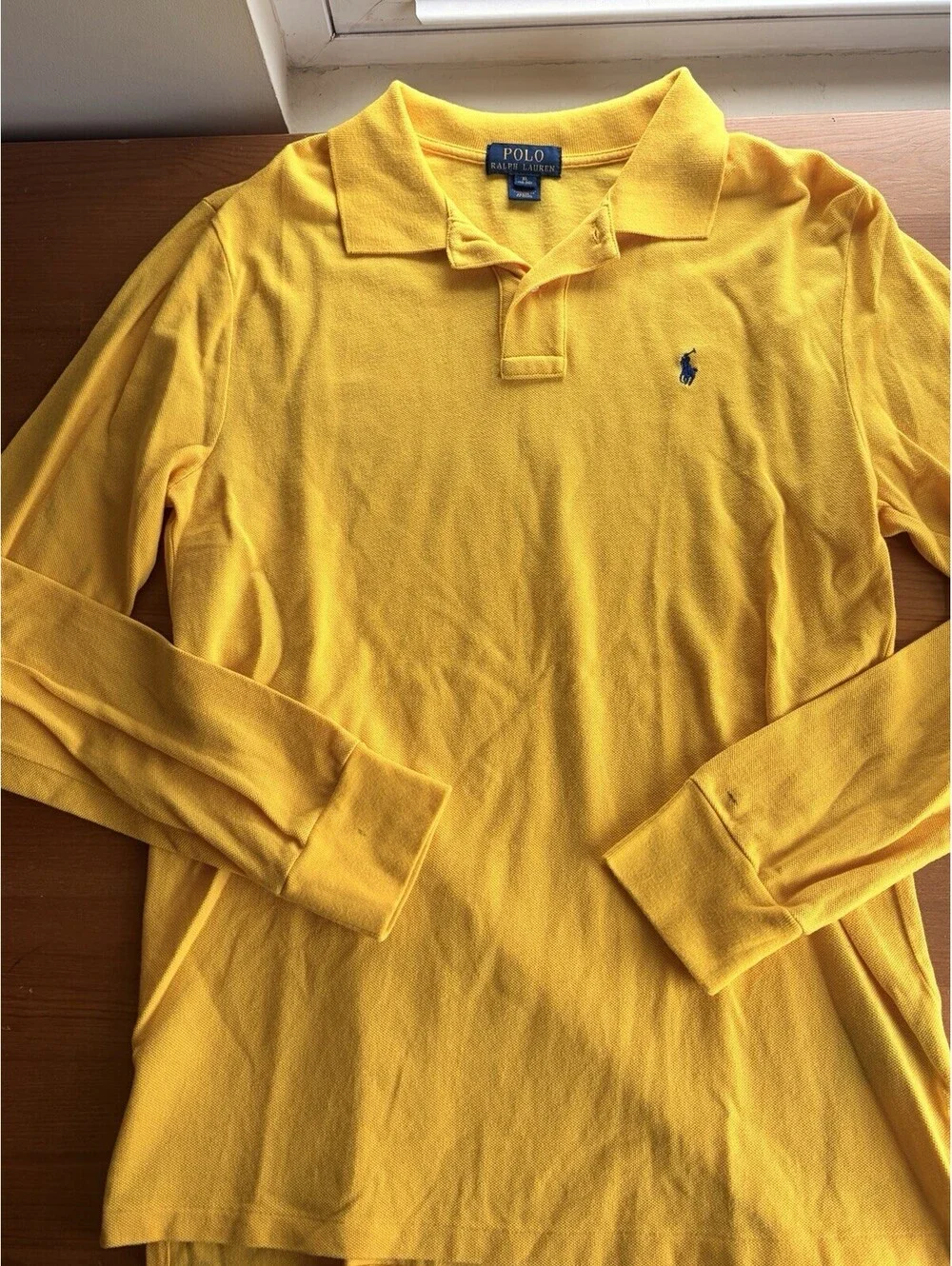 Polo Ralph Lauren Kids XL 18-20 Yellow Long Sleeve Pique Polo Shirt Navy Pony